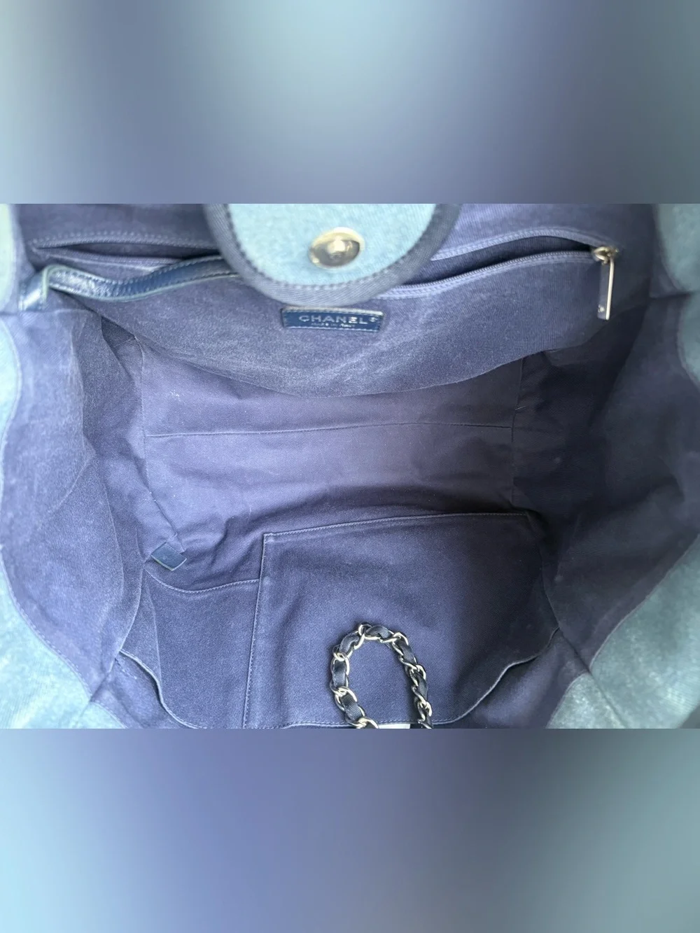 CHANEL Denim Blue Canvas Medium Deauville Sequins Tote